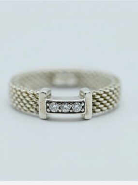 Tiffany & Co. Somerset Mesh Ring 3 Diamond Sterling Silver Authentic